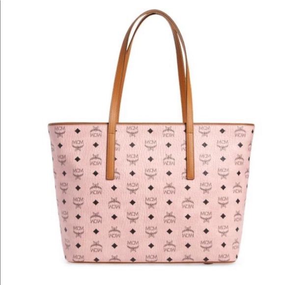 💯 NWT! MCM Anya Medium Visetos Zip Top Shopper In Soft Pink - Picture 2 of 13